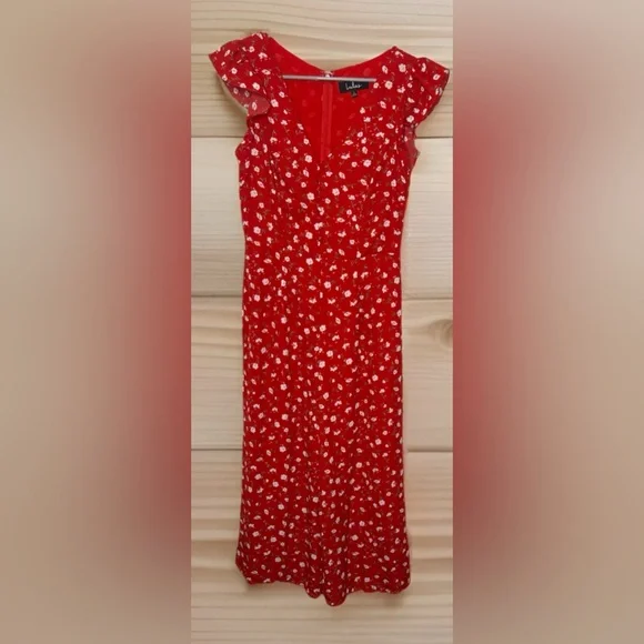 LULUS Size Floreal Love Red Floral Print Ruffled  Jumpsuit Flutter Sleeve Size S - Picture 2 of 3